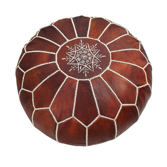 Moroccan Leather Ottoman Pouffe in Dark Brown - Picture 1 of 6